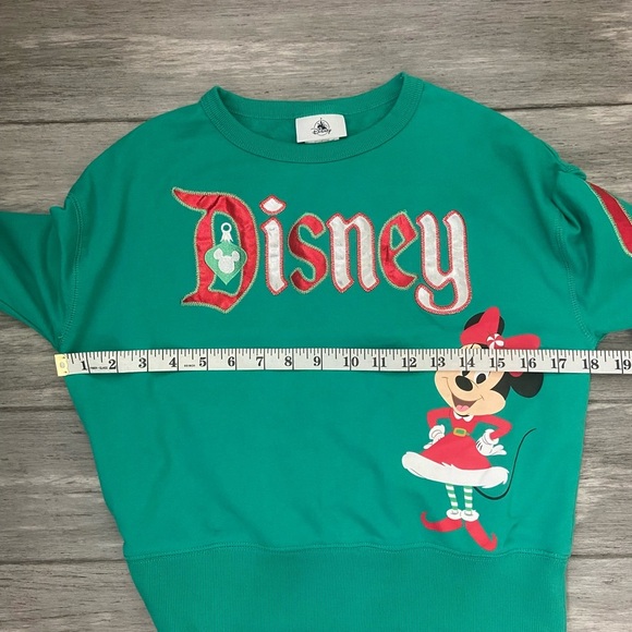 Disneyland Minnie Mouse Green Holiday Ornaments Pullover Top Sz Large Kids - Picture 9 of 9
